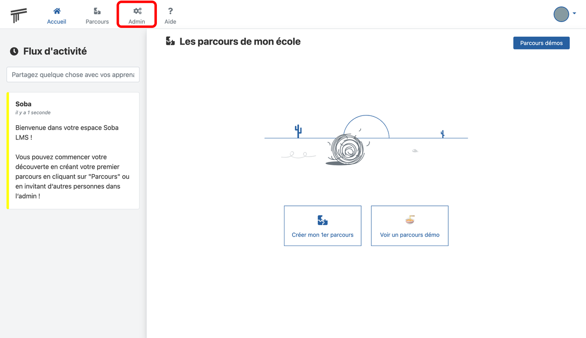 Documentation Soba LMS : lien vers la page admin