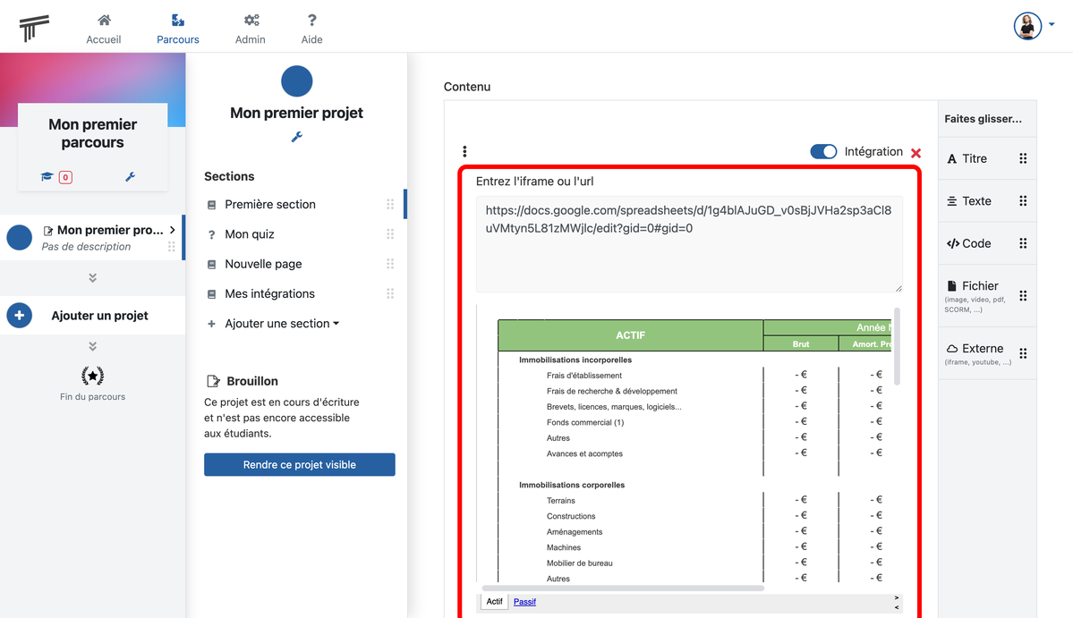 Documentation Soba LMS : ajouter un fichier Google Docs