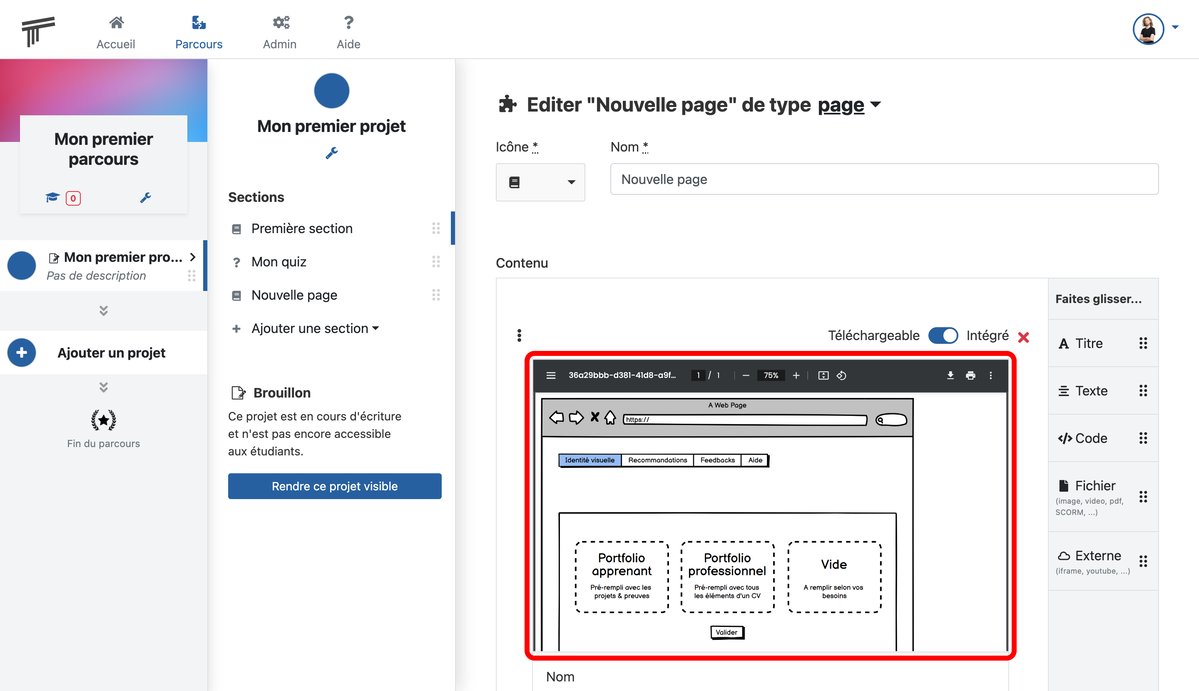 Documentation Soba LMS : ajouter un fichier PDF