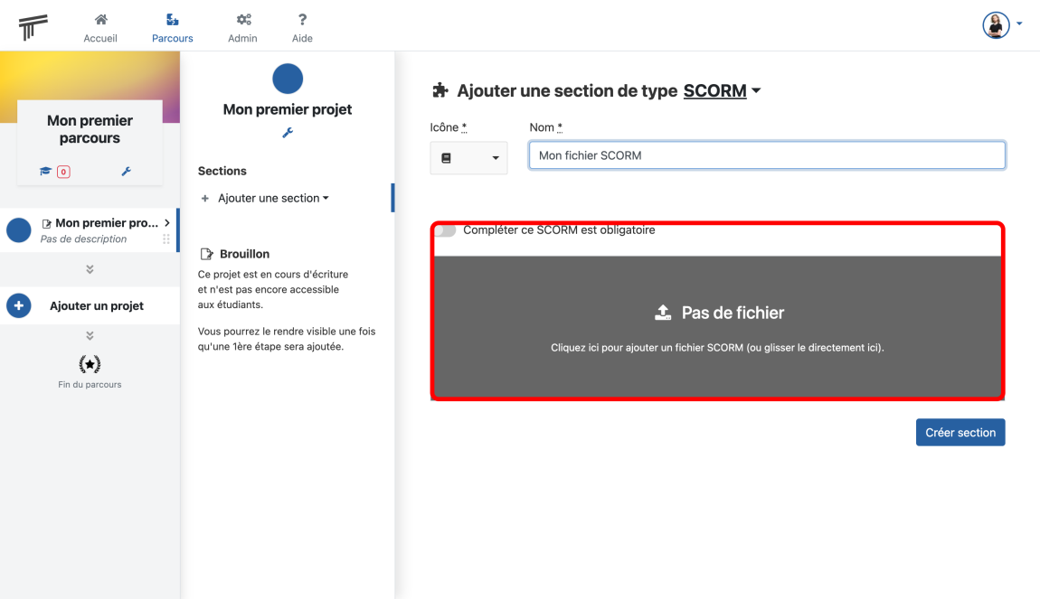 Documentation Soba LMS : ajouter un fichier SCORM