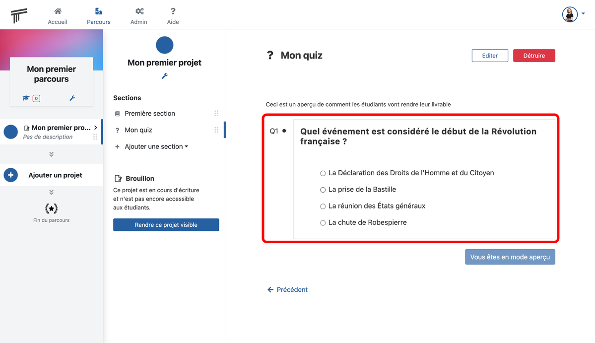 Documentation Soba LMS : Question à choix unique