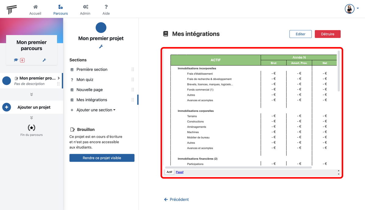 Documentation Soba LMS : un fichier Google Docs intégré