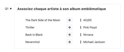 Vue de Soba LMS : une question avec réponses à associer