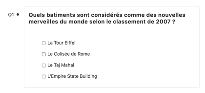 Vue de Soba LMS : une question  à choix multiple