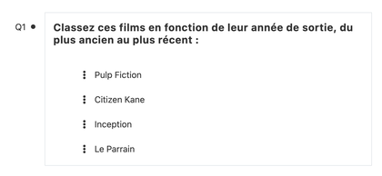 Vue de Soba LMS : une question avec réponses à trier