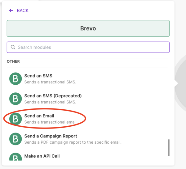 Choisir la brique Brevo