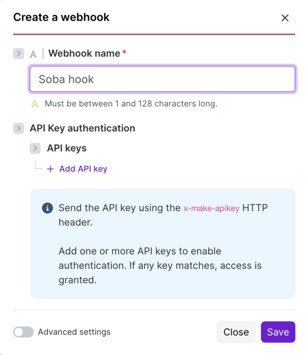 Nommer et valider son webhook dans un scénario sur Make