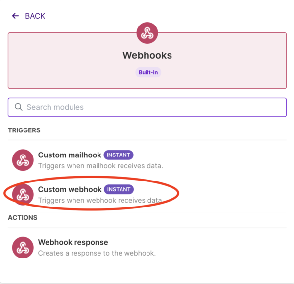 Ajouter un webhook custom dans un scénario sur Make