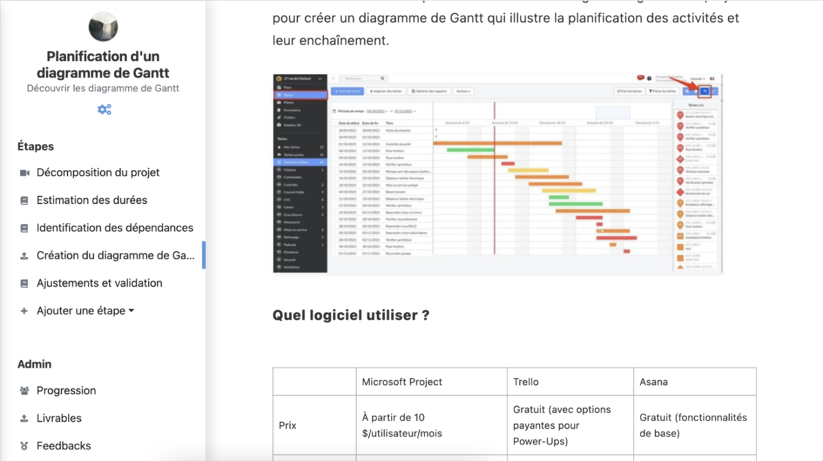 Vue de l'outil auteur sur Soba LMS