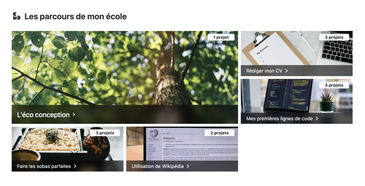 Vue de Soba LMS : la page d'accueil avec des grosses images