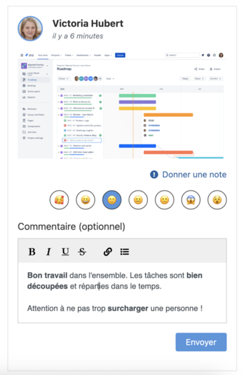 Vue de Soba LMS : note d'un seul rendu