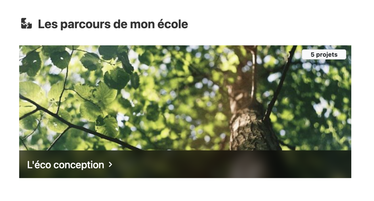 Vue du LMS avec un cours sur l'éco-conception