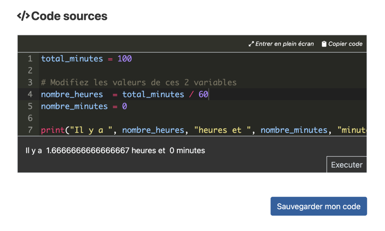 Vue de la page d'un livrable de code sur Soba LMS