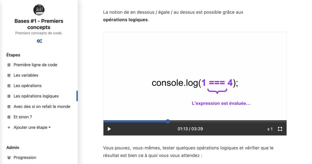 Vue d'une vidéo intégrée dans Soba LMS