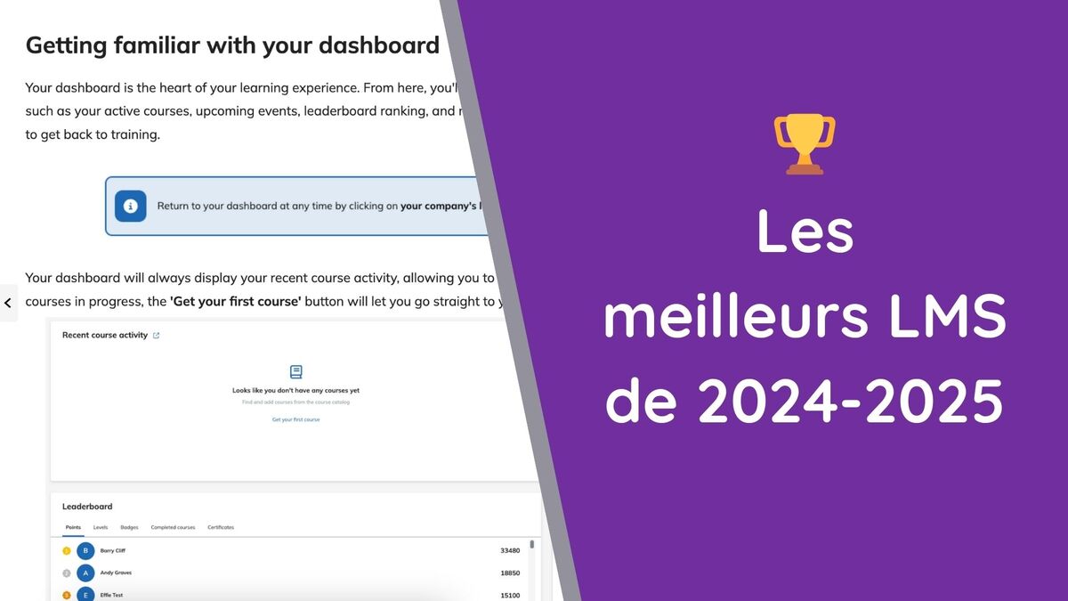 Une vue d'un LMS avec le message 'Les meilleurs LMS de 2024-2025'